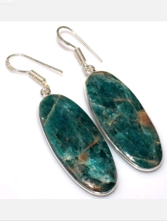 Green Apatite Gemstone 925 Sterling Silver Handmade Drop Dangle Earrings